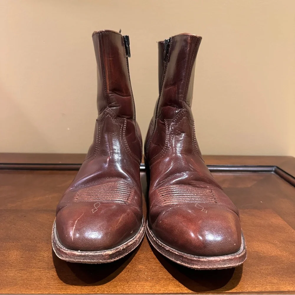 Dan Post Men's Brown Leather Zip Up Ankle Cowboy Boots, Size 10 B - Picture 3 of 9